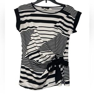 Mandy Evans Y2K VTG Black White Abstract Striped Top Bow - Size S